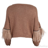 Brown Feather Embellished Sweatshirt