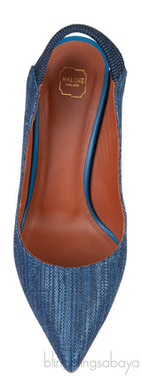Malone Souliers Denim Pointed Toe Slingback Heels