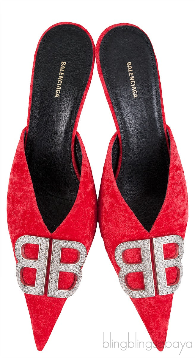 BB Logo Crushed-velvet Mules