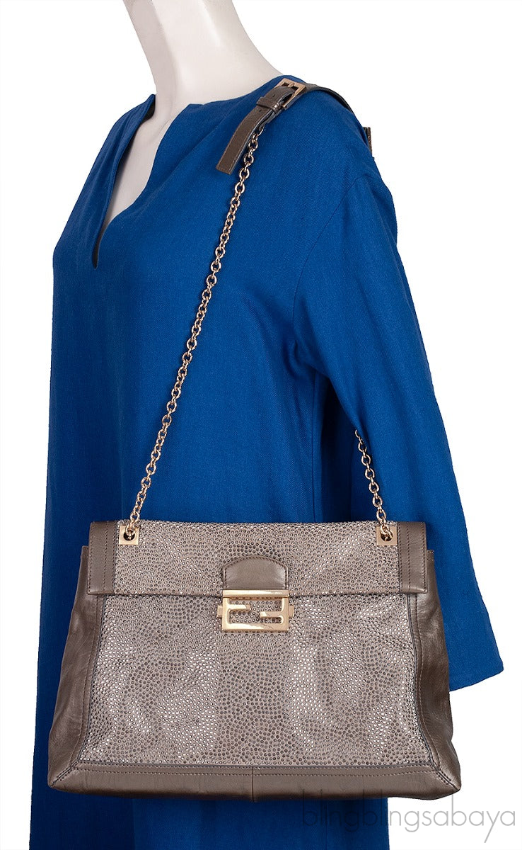 Grey Crystal Embellished Shoulder Bag