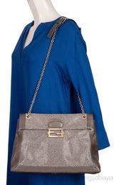 Grey Crystal Embellished Shoulder Bag