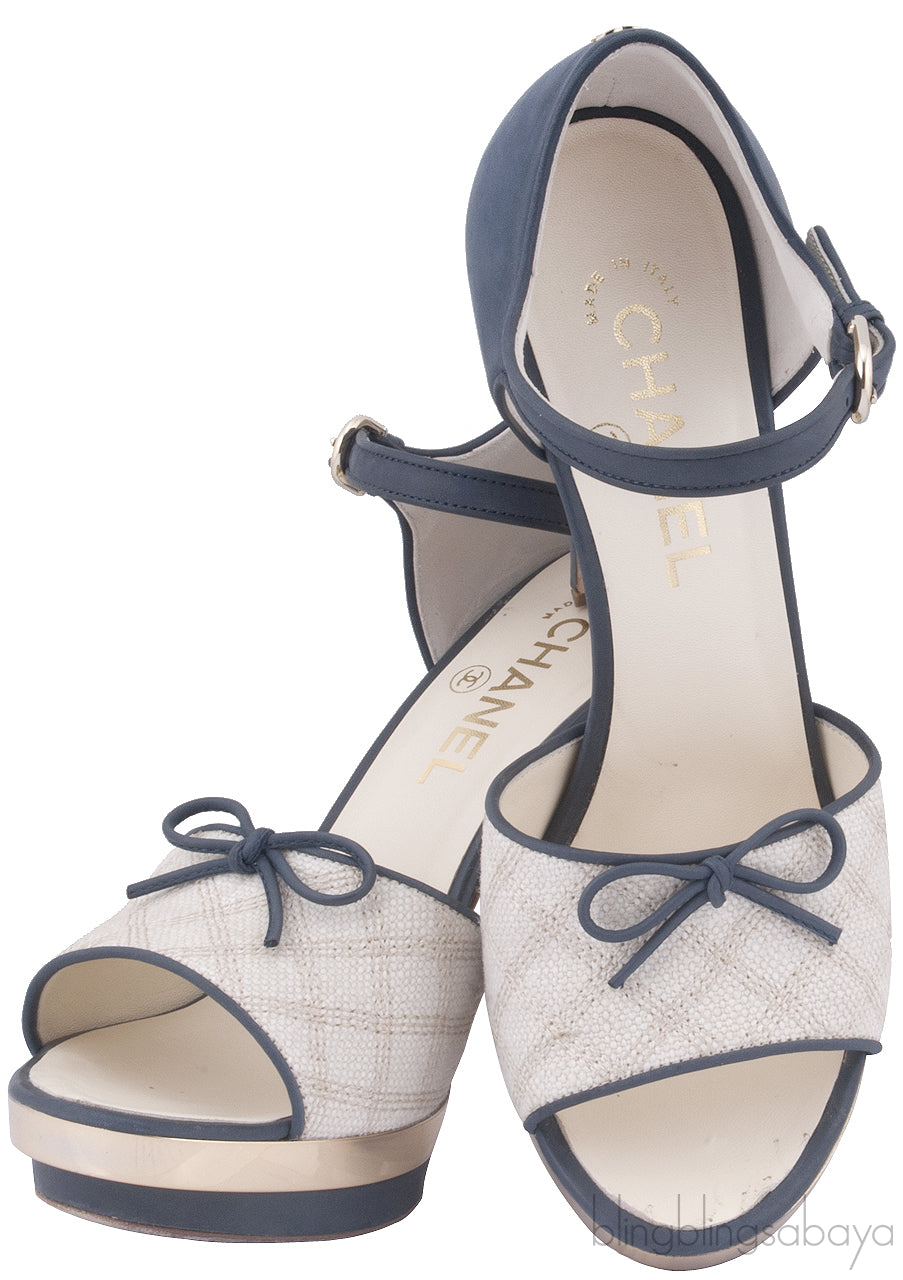 Toile & Leather Peep Toe Pump