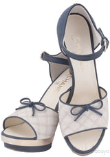 Toile & Leather Peep Toe Pump