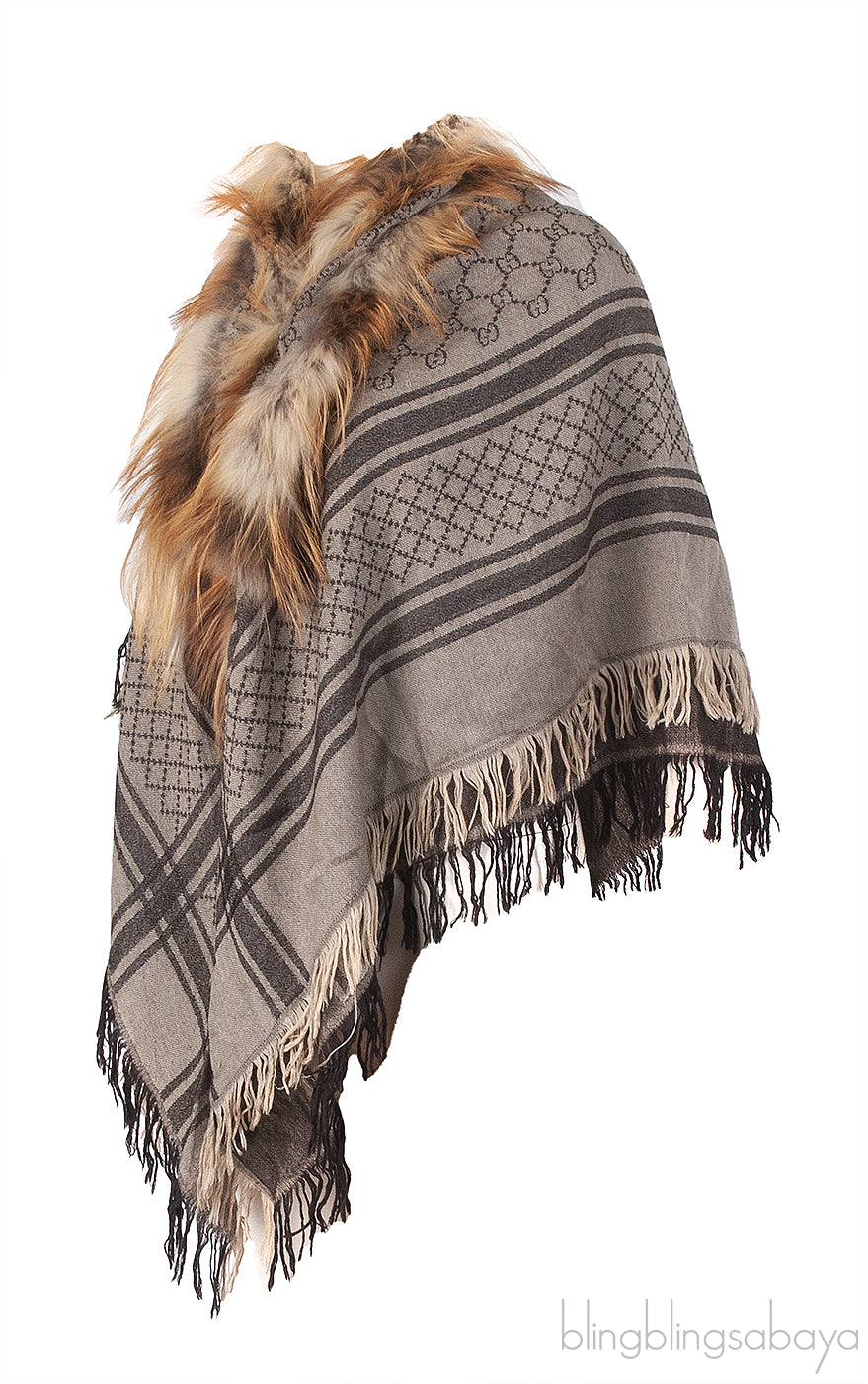 Gucci Fox Trimmed GG Patterned Stole