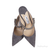 Jimmy Choo Grey Suede Bing Crystal Leather 100mm Crystal Mules