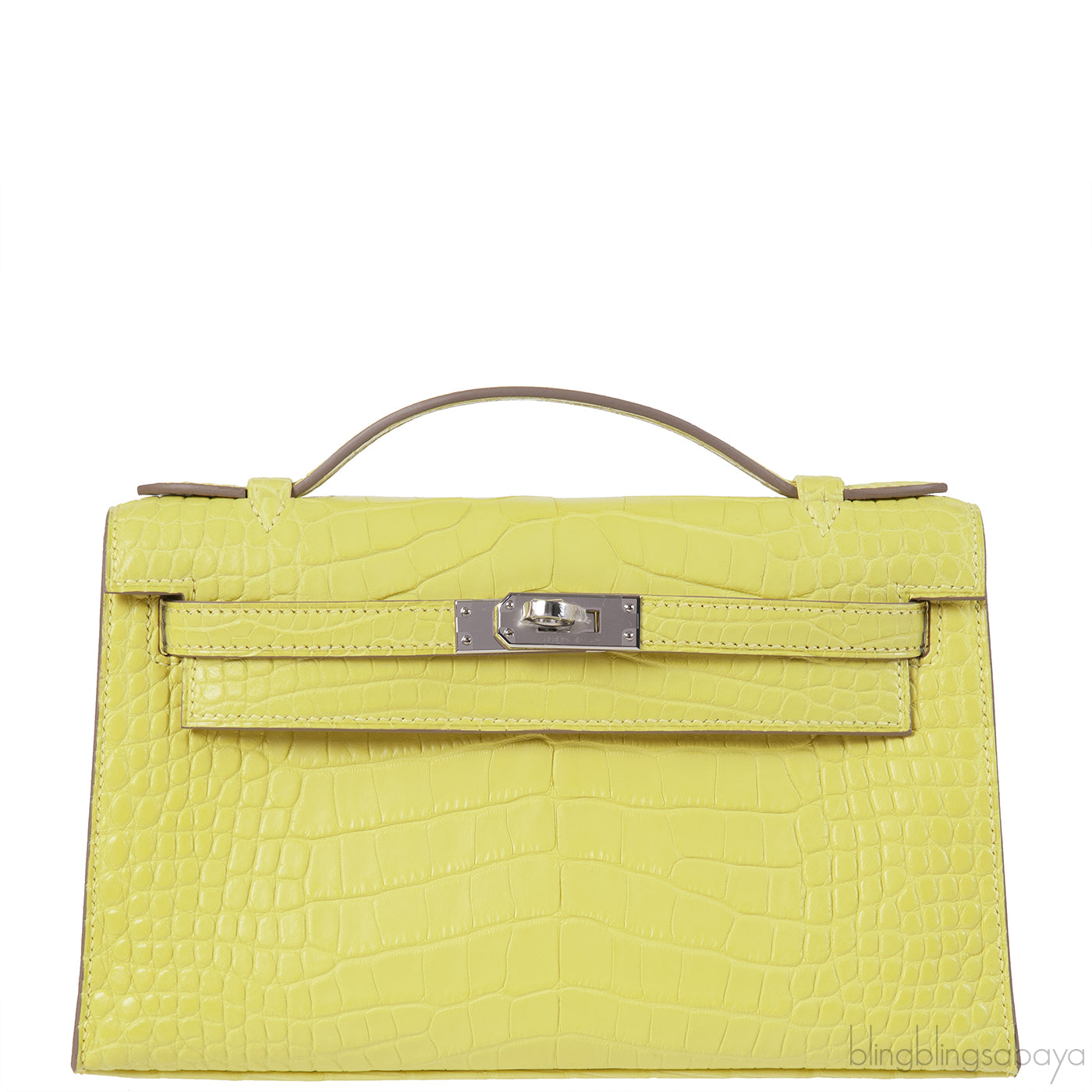 HERMES Kelly Pochette Matte Lime Alligator PHW