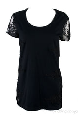 Black Cotton Embroidered T-shirt