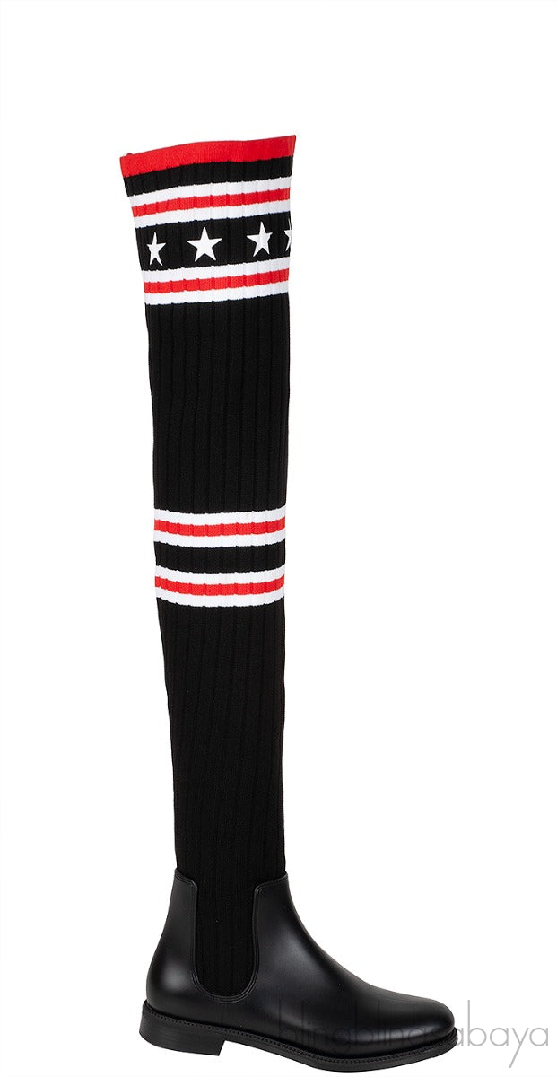 Black Over the Knee High Knit-sock Boots