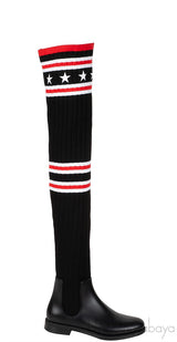 Black Over the Knee High Knit-sock Boots