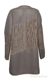 Elie Tahari Beige Perforated Mesh Leather Cardigan