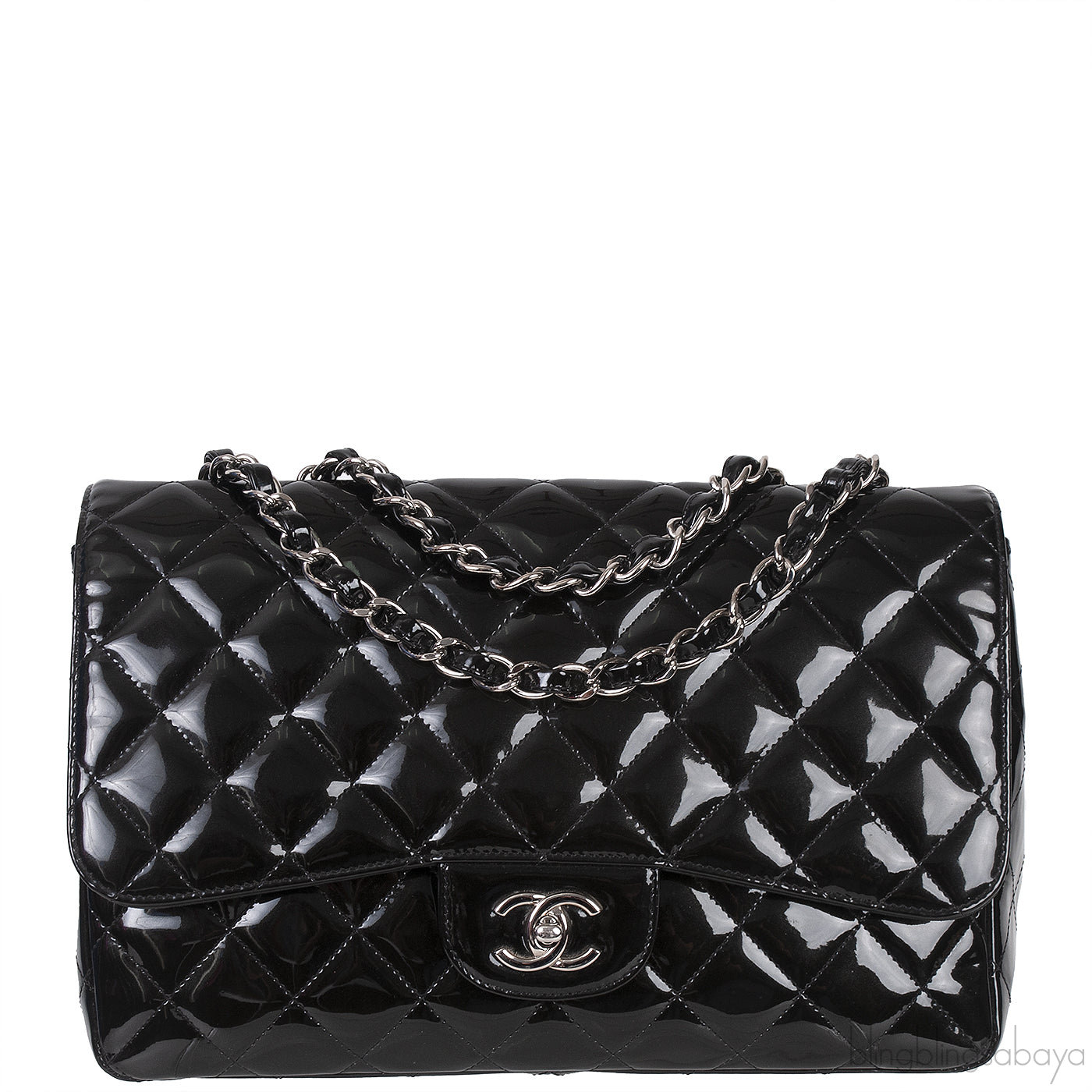 Classic Black Patent Jumbo Quilted Bag