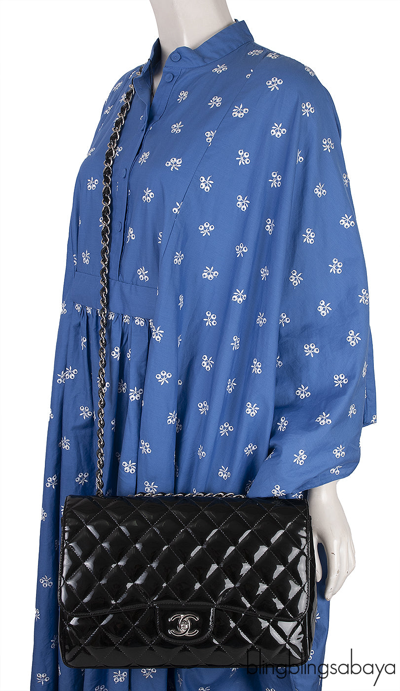 Classic Black Patent Jumbo Quilted Bag