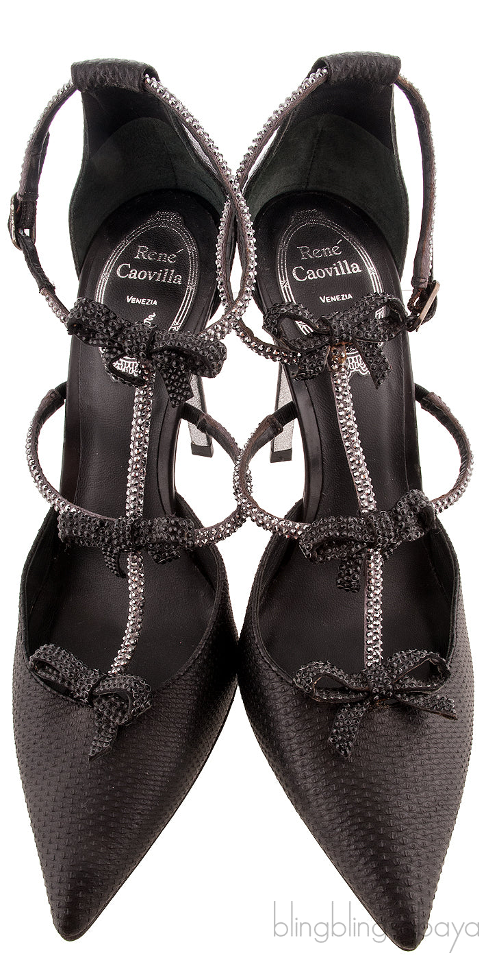 Black Ribbon T-strap Heels