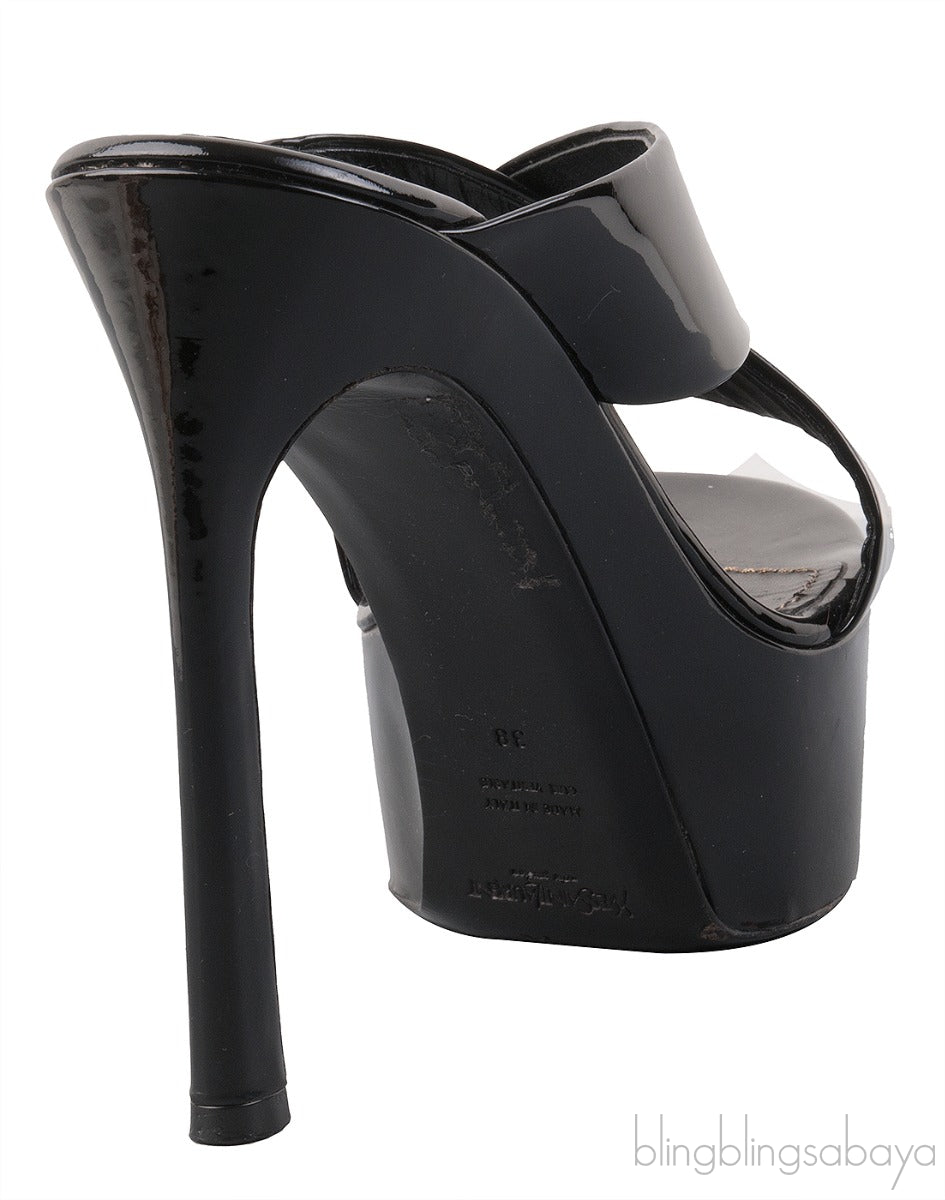 Black Patent Criss-cross Slide Sandals
