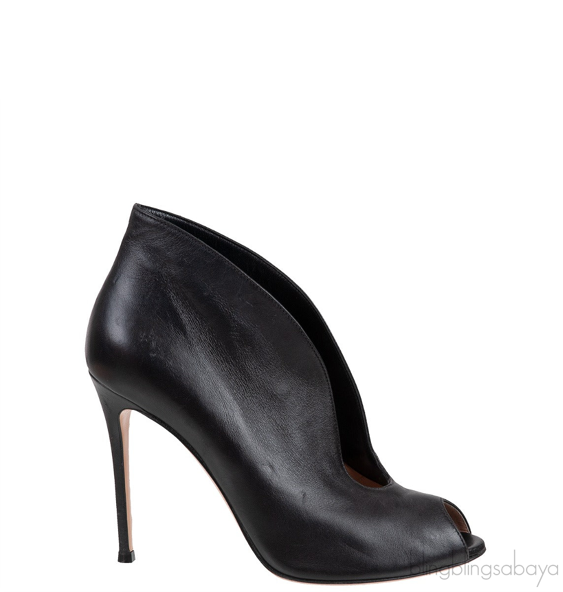 Vitello Luggage Black Peep Toe Heels