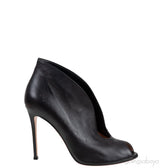 Vitello Luggage Black Peep Toe Heels