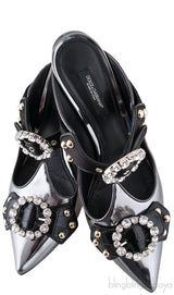 Patent Grey Crystal Slide Mule