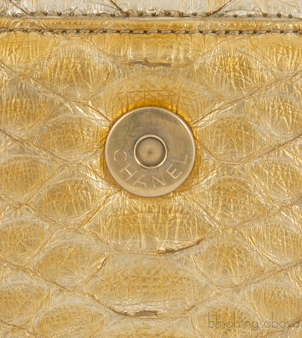 Gold Metallic Python Shoulder Bag
