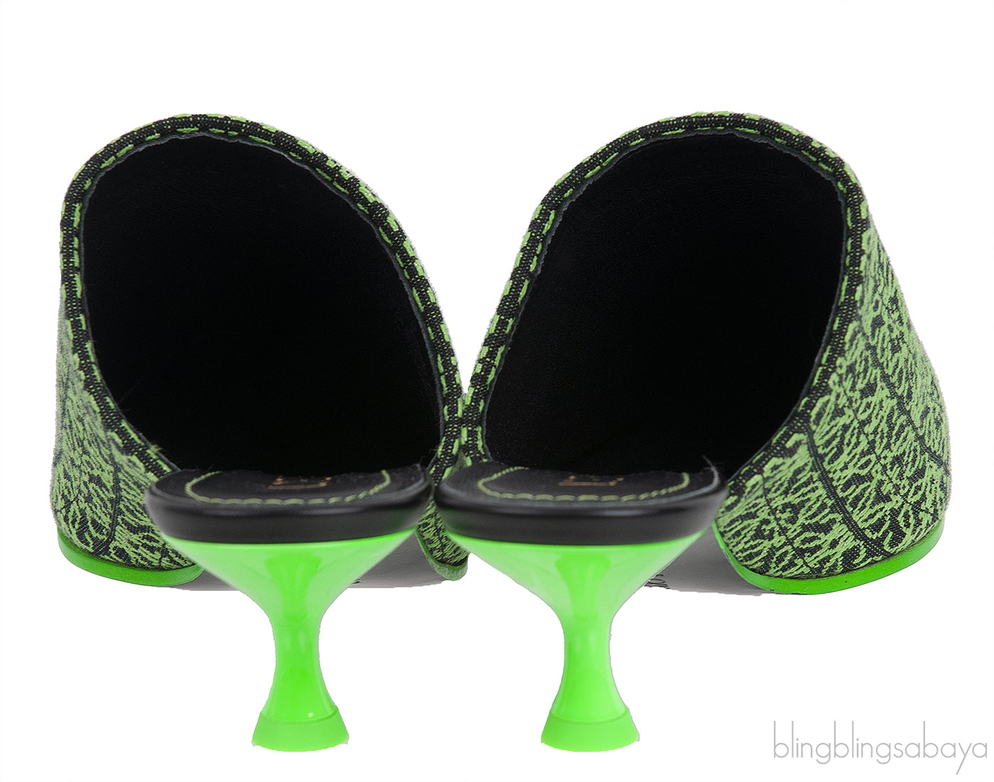 Anagram Embroidered Fabric Pointy Mules