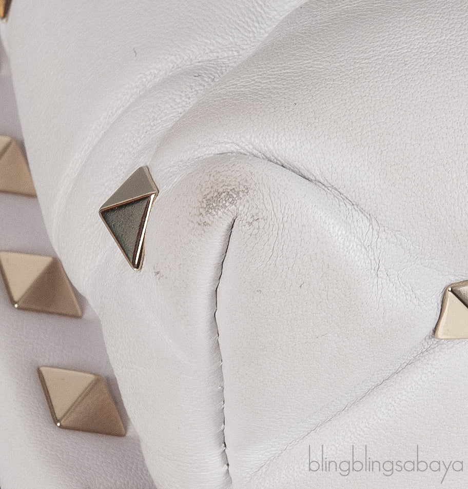 White Candystud Printed Top Handle Bag