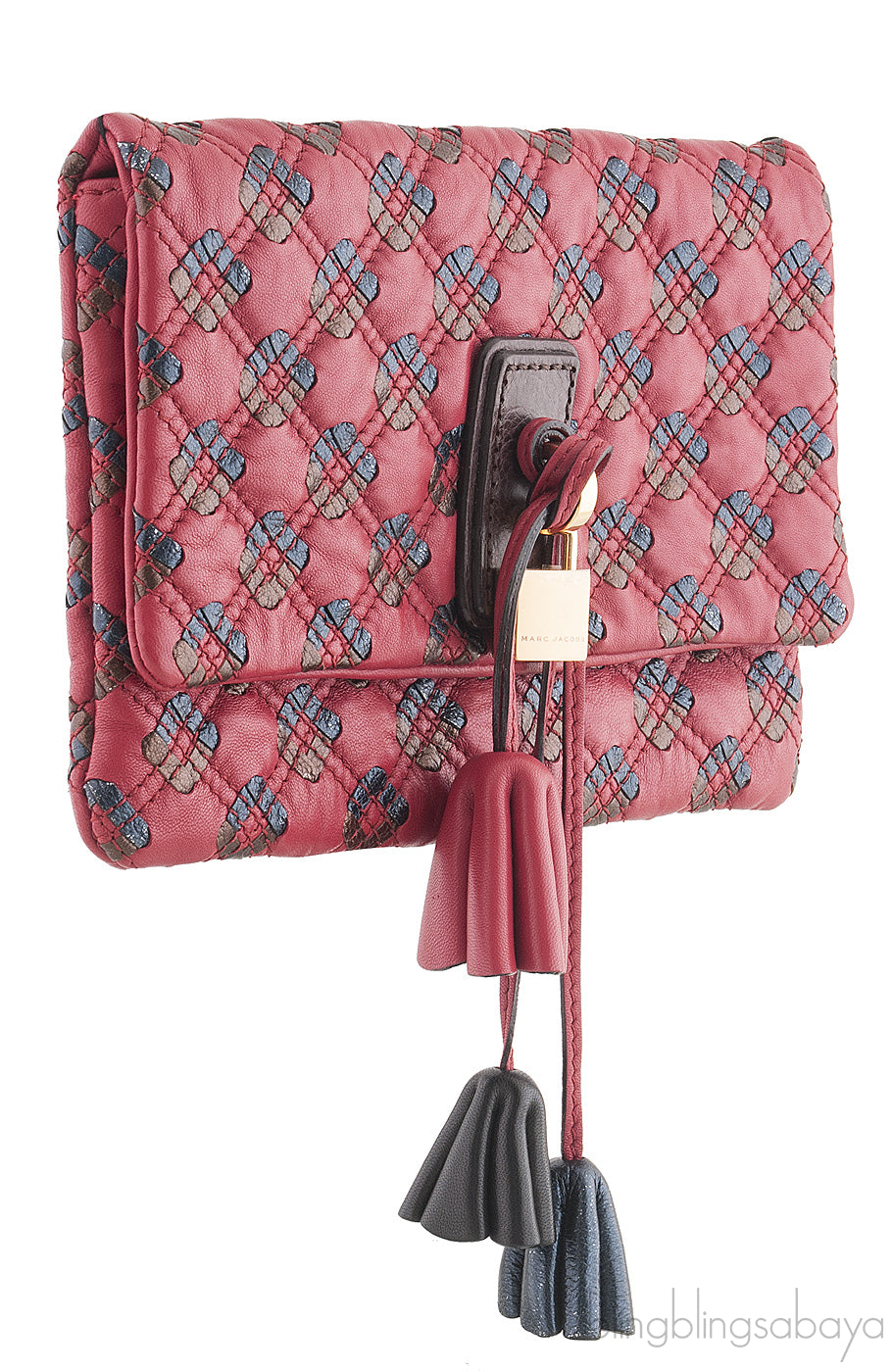 Quilted Leather Tassel Padlock Clutch