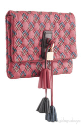 Quilted Leather Tassel Padlock Clutch