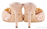 Beige Lace Crystal Vamp Slip-on Sandals