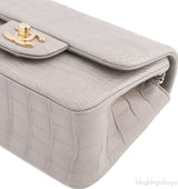 Grey Pearl Crocodile Mini Flap Bag