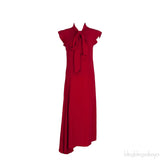 Red Bow Tie Neck Ruffle Trim Dress