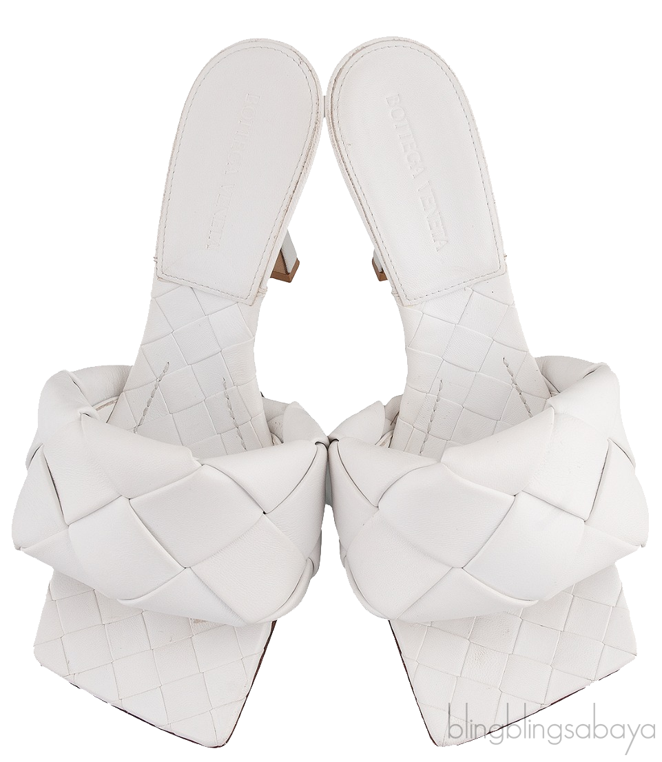 Bottega Veneta White Lido Intrecciato Mules 38