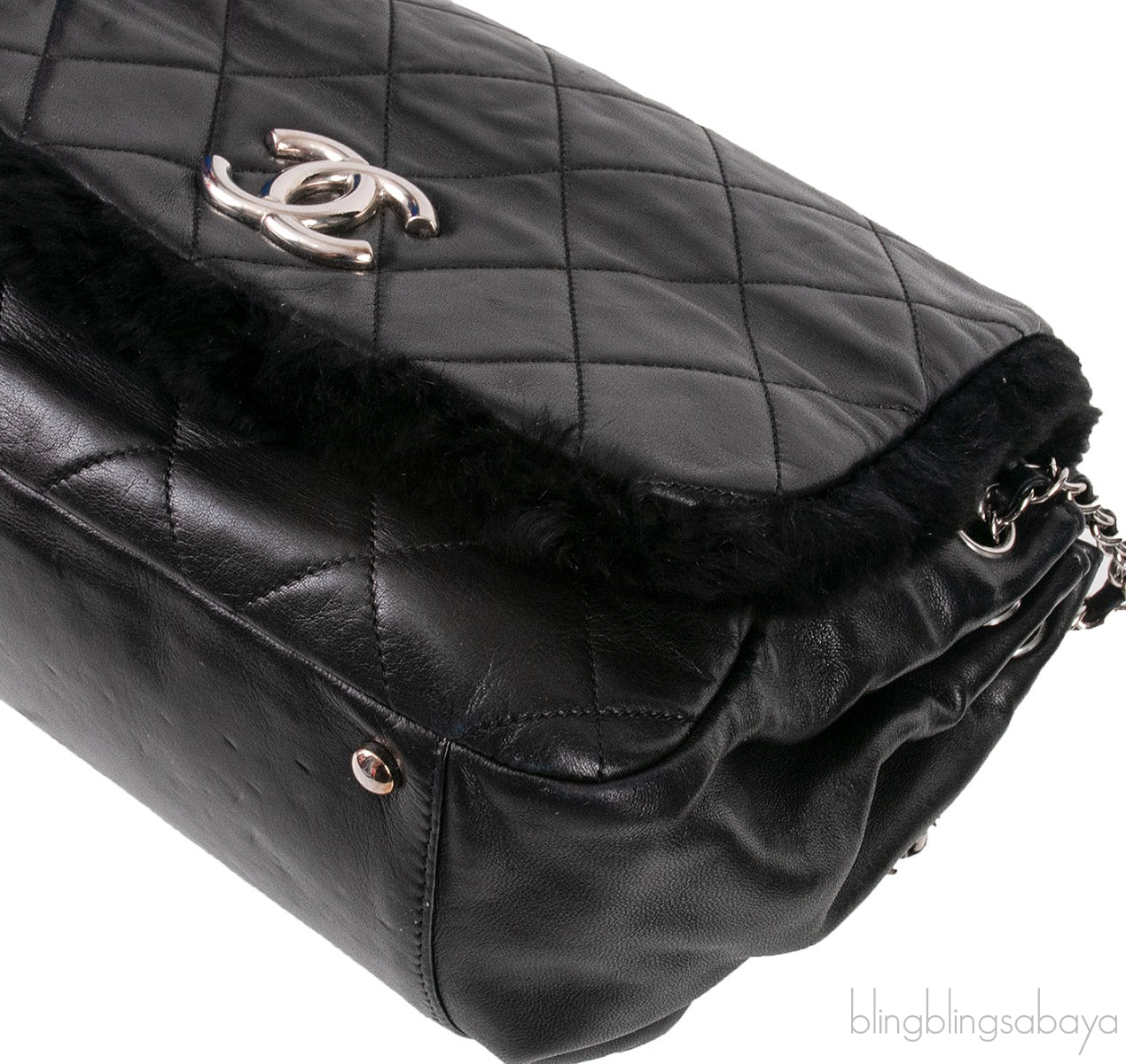 Black Quilted Rabbit Fur Bag