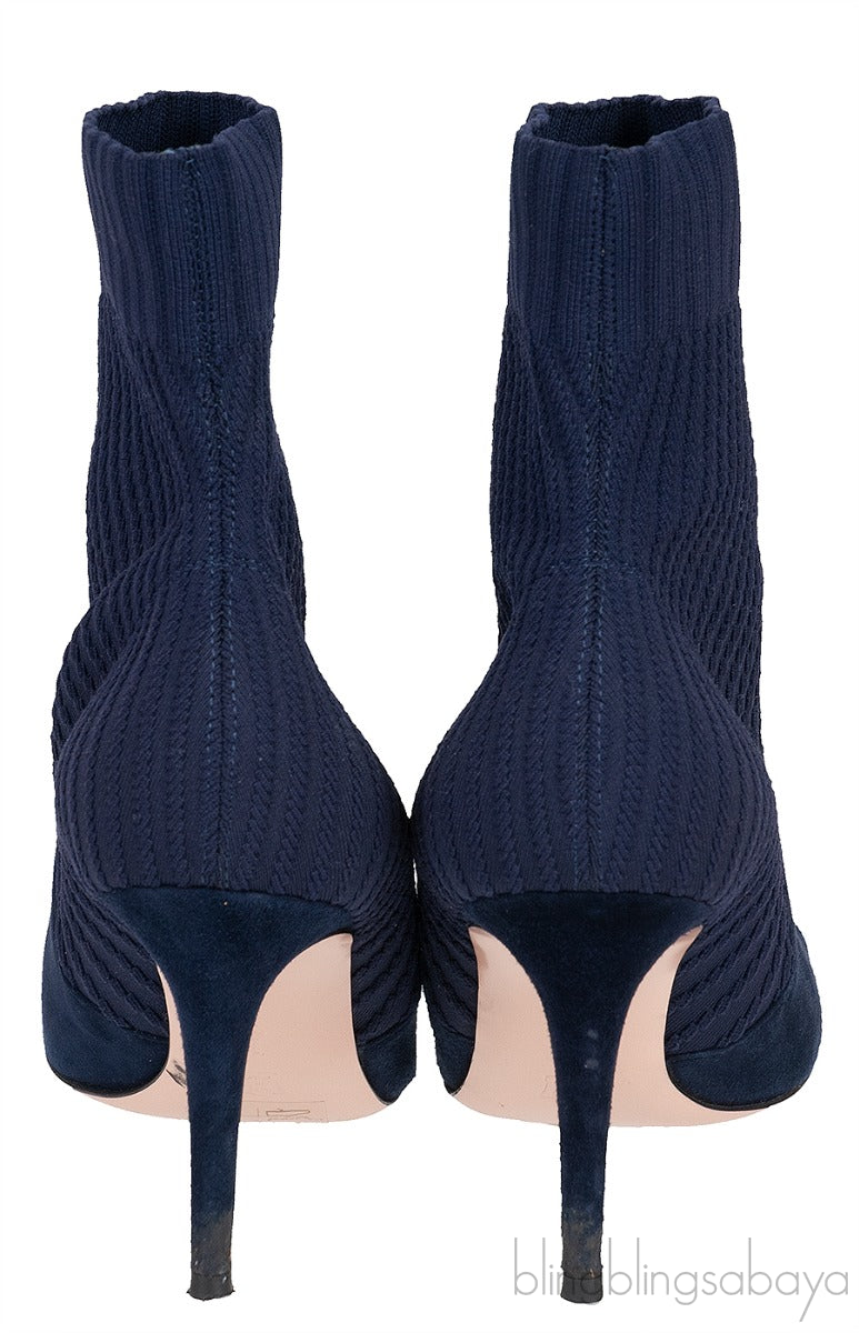 Gianvito Rossi Blue Knitted Pointed Toe Ankle Boots