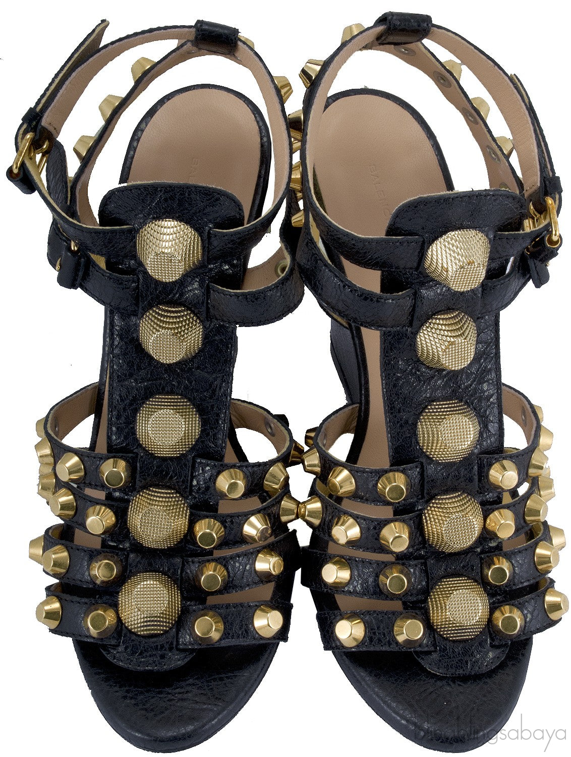 Black Leather Studded Wedge