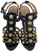 Black Leather Studded Wedge