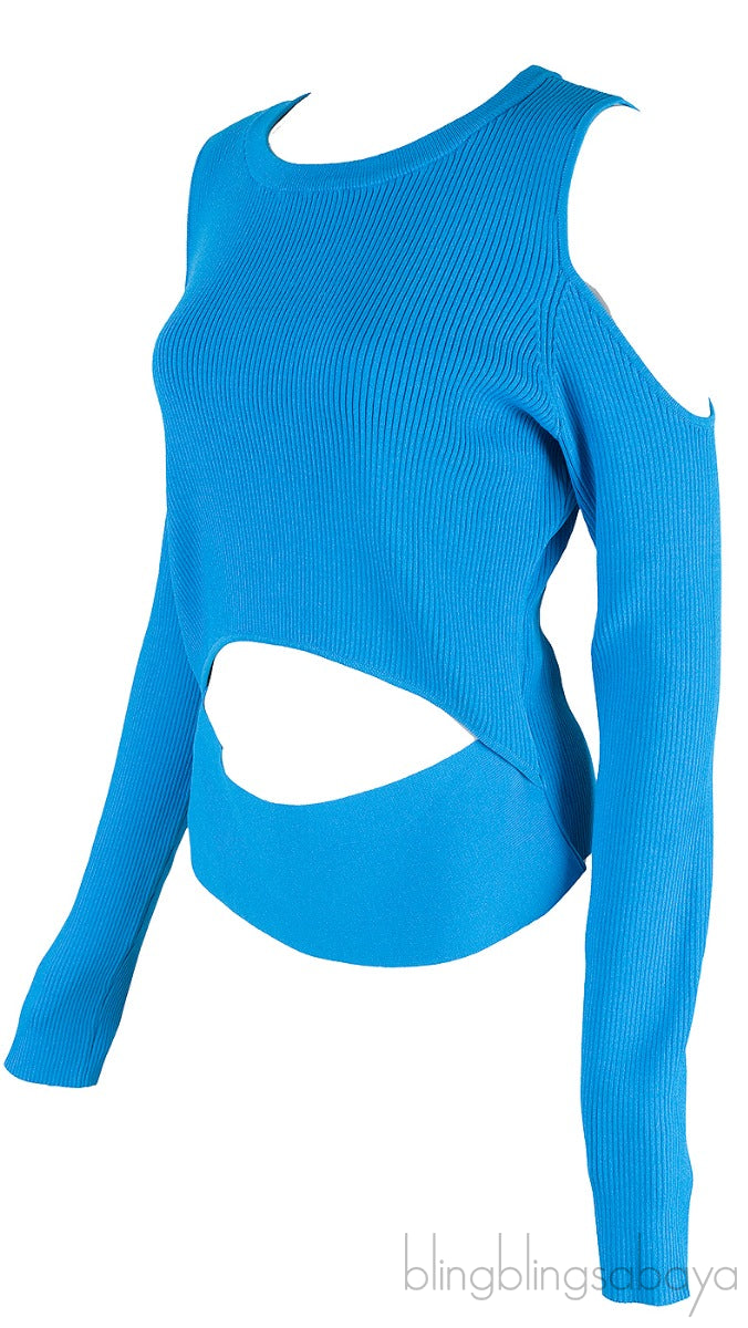 Blue Cold Shoulder Sweater
