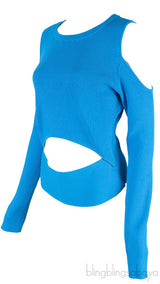 Blue Cold Shoulder Sweater