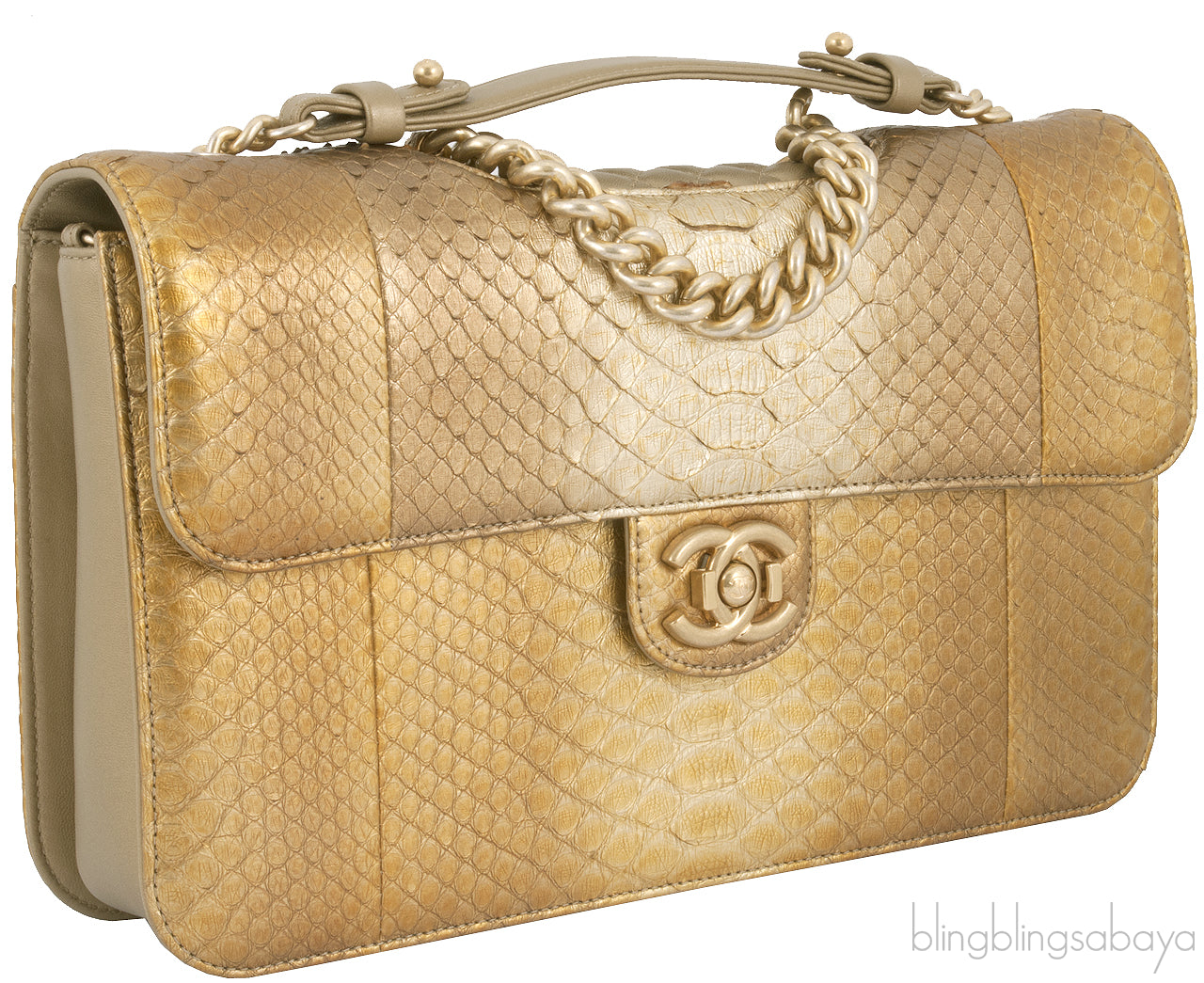Gold Metallic Python Shoulder Bag