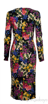 Floral Print Midi Dress Black