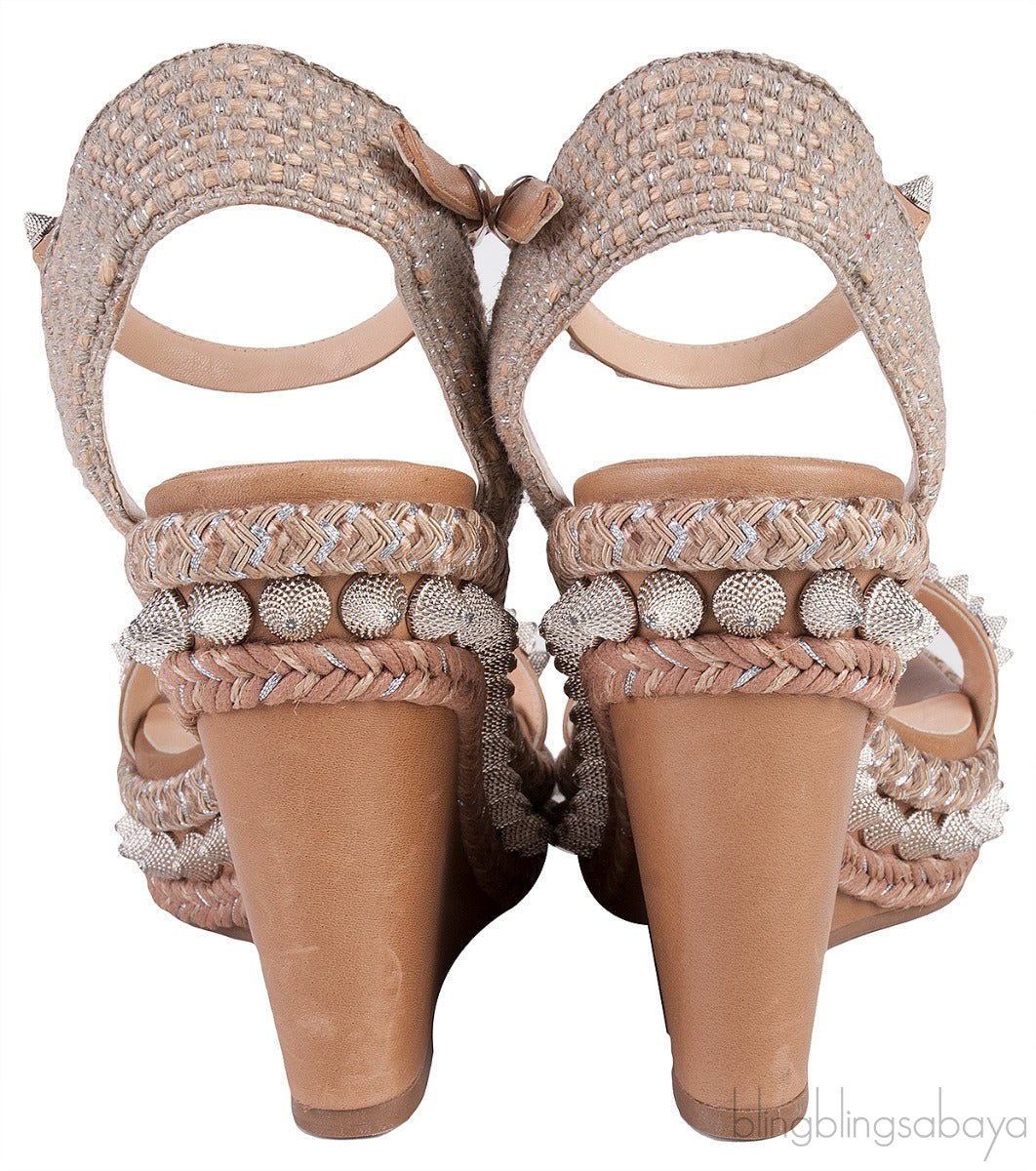 Beige Cordillera Studded Wedge Sandals