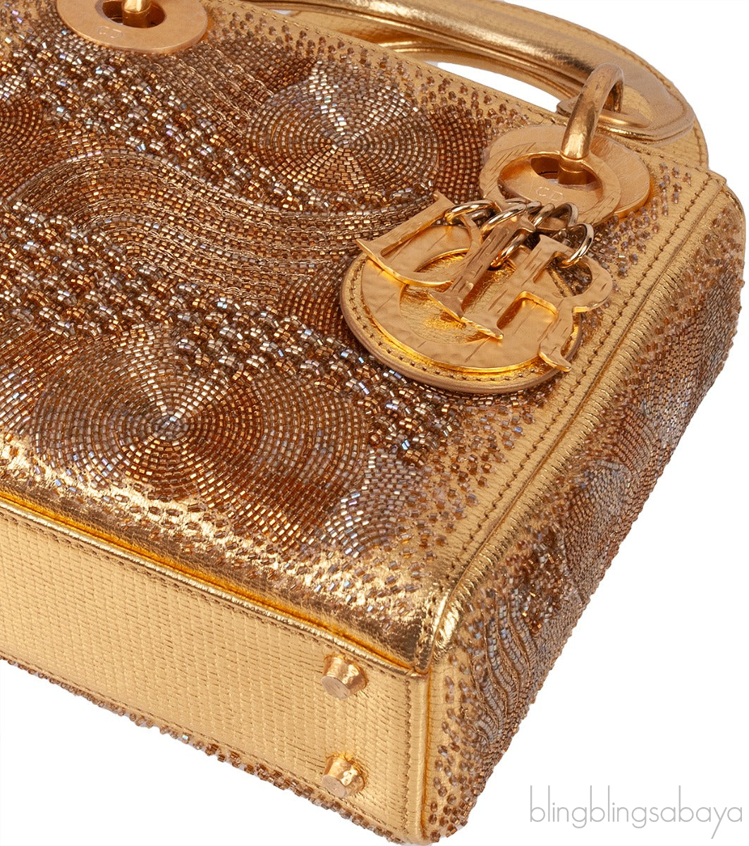 Lady Dior Mini Gold Bead Embellished Bag