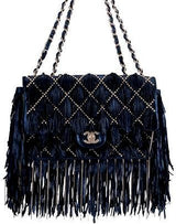 Suede Fringe & Chains Flap Bag