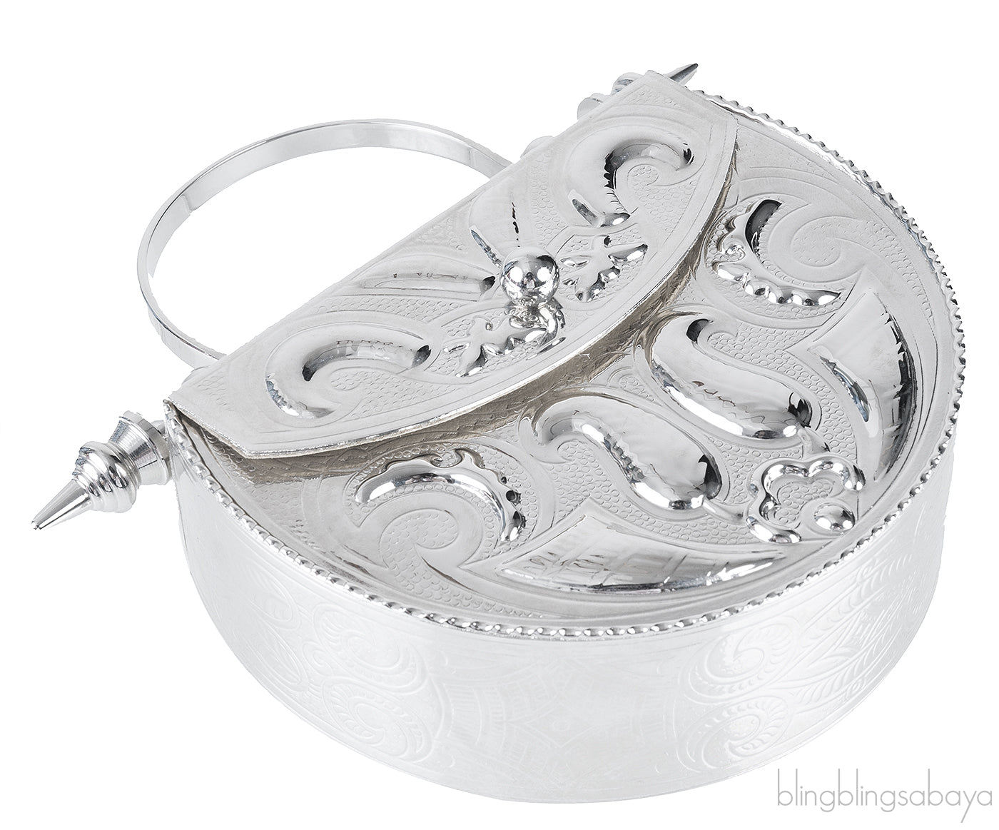 Silver Palmette Oval Minaudiere Clutch