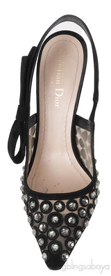 Black Suede Mesh Strass Pointed Toe Heels