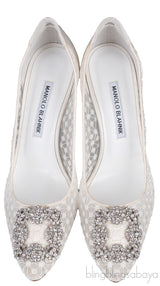 Hangisi White Embroidered Mesh Crystal Heels