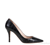 Black Croc Embossed Pointed Toe Heels