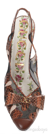 Gucci Malaga Kid Elaphe Lizard Butterflies Mid-Heel Slingback