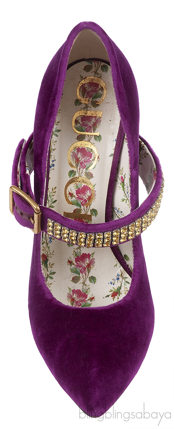 Gucci Purple Sylvie Velvet Crystal Embellished Heels 38