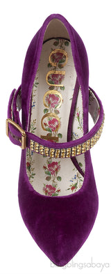 Gucci Purple Sylvie Velvet Crystal Embellished Heels 38