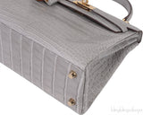 Hermes Special Order Kelly 25 Matte Gris Perle Crocodile and Toffee GHW