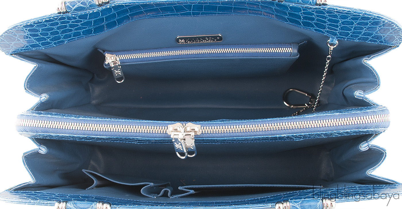 Blue Crocodile Large Top Handle Bag